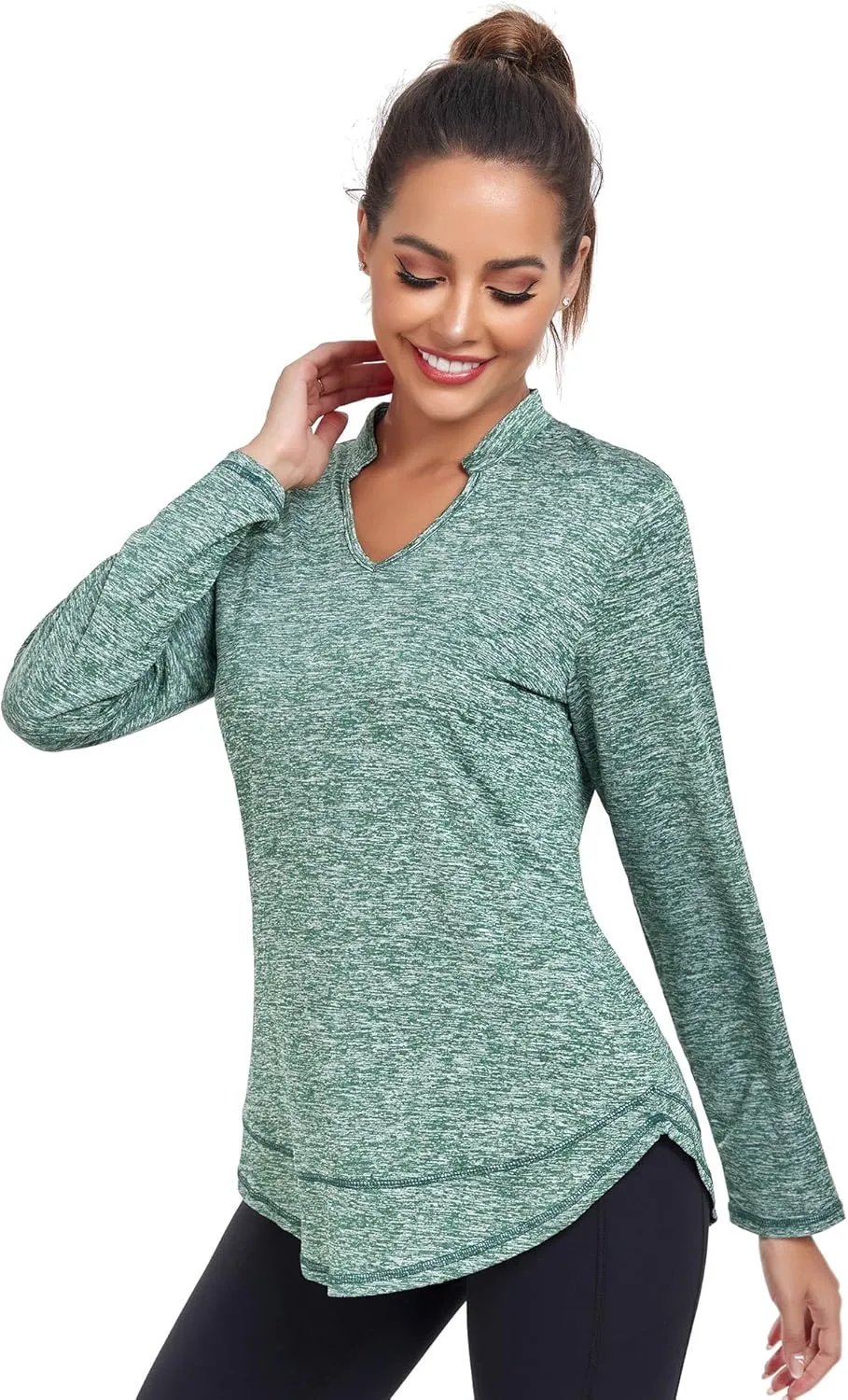 Absttith Women's Long Sleeve Workout Shirts Running Yoga Tops Athletic V Neck Sport Tee Side Split