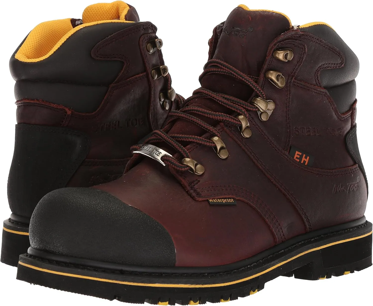 Ad Tec Men's 6in Waterproof Full Grain Tumbled Leather Certified Work Boots, Brown - Steel Toe, Dual Density Rubber Outsole