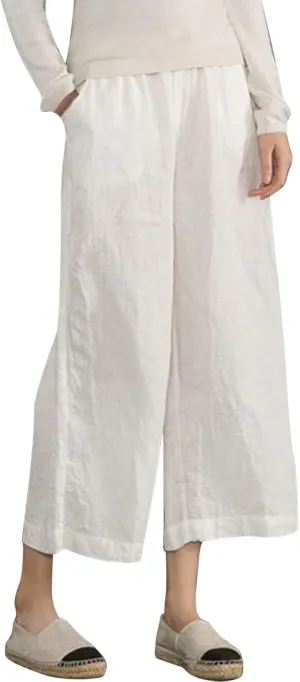 ADHOWBEW Linen Capri Pants for Women Lounge Flowy Wide Leg Summer High Waist Trendy Dressy Comfy Casual Slacks with Pockets