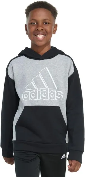 Adidas Youth Boy's Fleece Long Sleeve Graphic Logo Pullover Hoodie (US, Alpha, Small, Regular, Grey Heather)