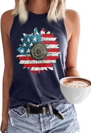 American Flag Patriotic Tank Tops for Women 4th of July Shirt USA Flag Stars Stripes Graphic Tank Tops Summer Tee
