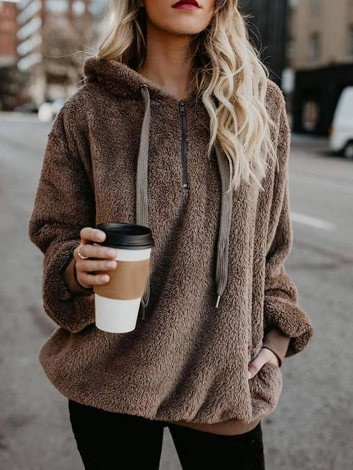 American Trends Oversized Sweatshirts for Women Athletic Womens Sherpa Hoodie Fluffy Women's Hoodies Pullover with Pockets
