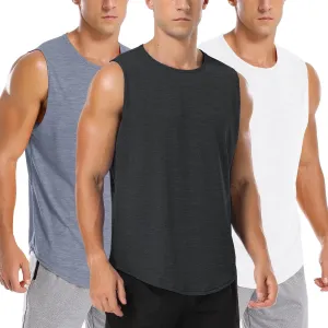 Amussiar Men's 3 Pack Workout Tank Tops Mesh Gym Sleeveless Dry Fit Bodybuilding Shirts Fitness Athletic Muscle Tee