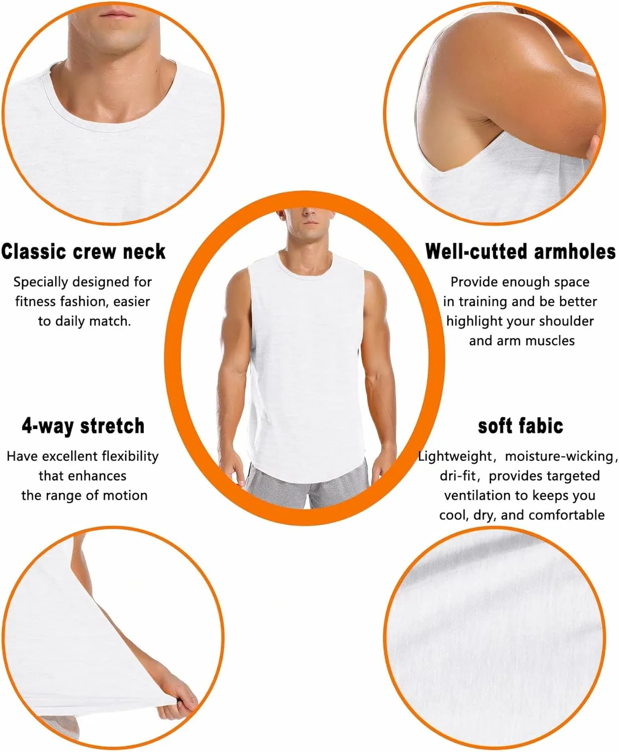 Amussiar Men's 3 Pack Workout Tank Tops Mesh Gym Sleeveless Dry Fit Bodybuilding Shirts Fitness Athletic Muscle Tee