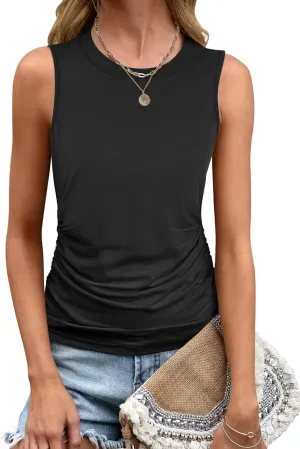 ANRABESS Tank Top for Women Casual Loose Fit Sleeveless Crewneck Ruched Basic Tee Shirts 2025 Summer Trendy Outfits