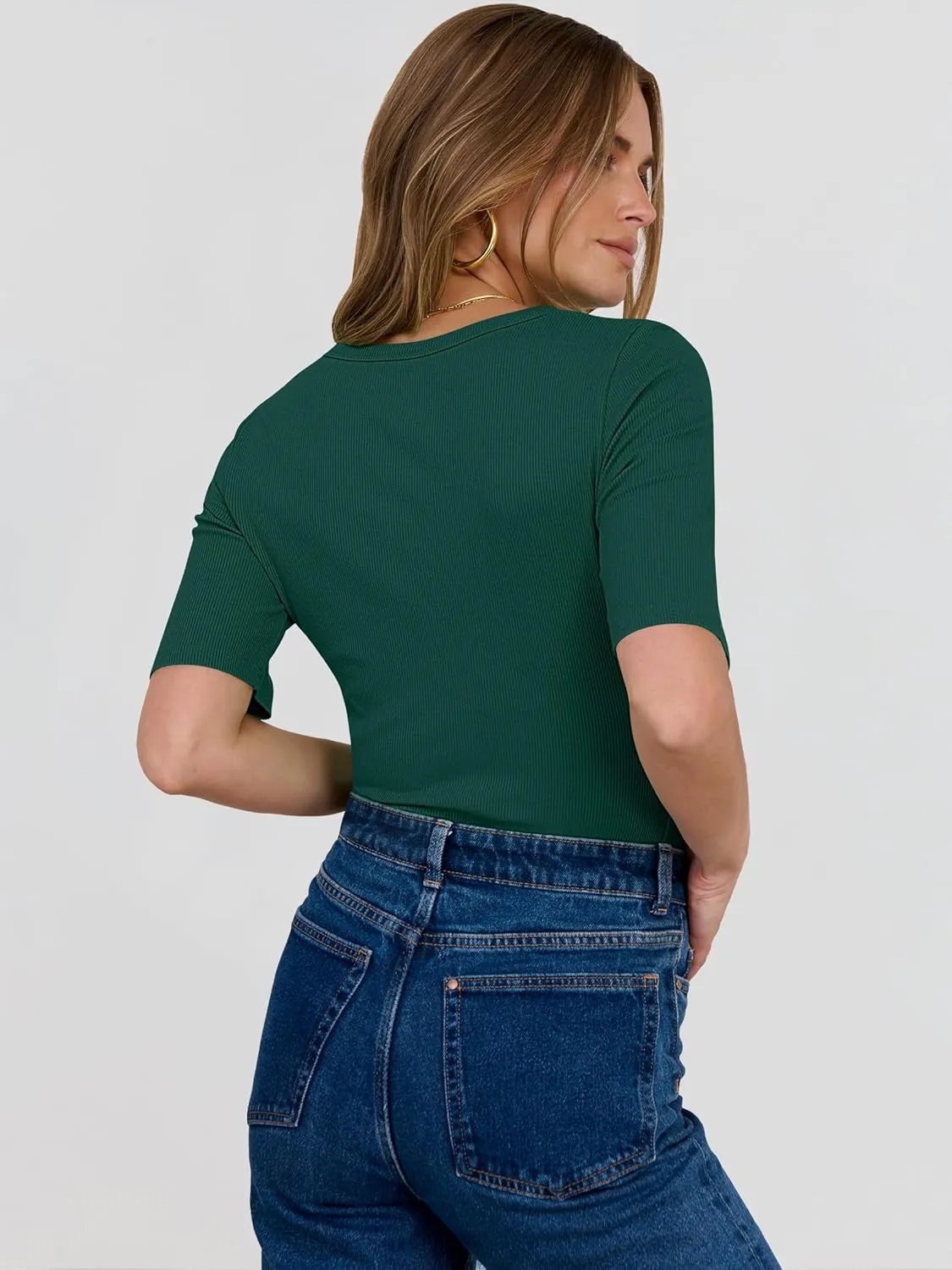 ANRABESS Womens Half Sleeve Crewneck Tops Ribbed Knit Slim Fit Shirts Basic Tee 2025 Spring Summer Dressy Casual T-Shirts