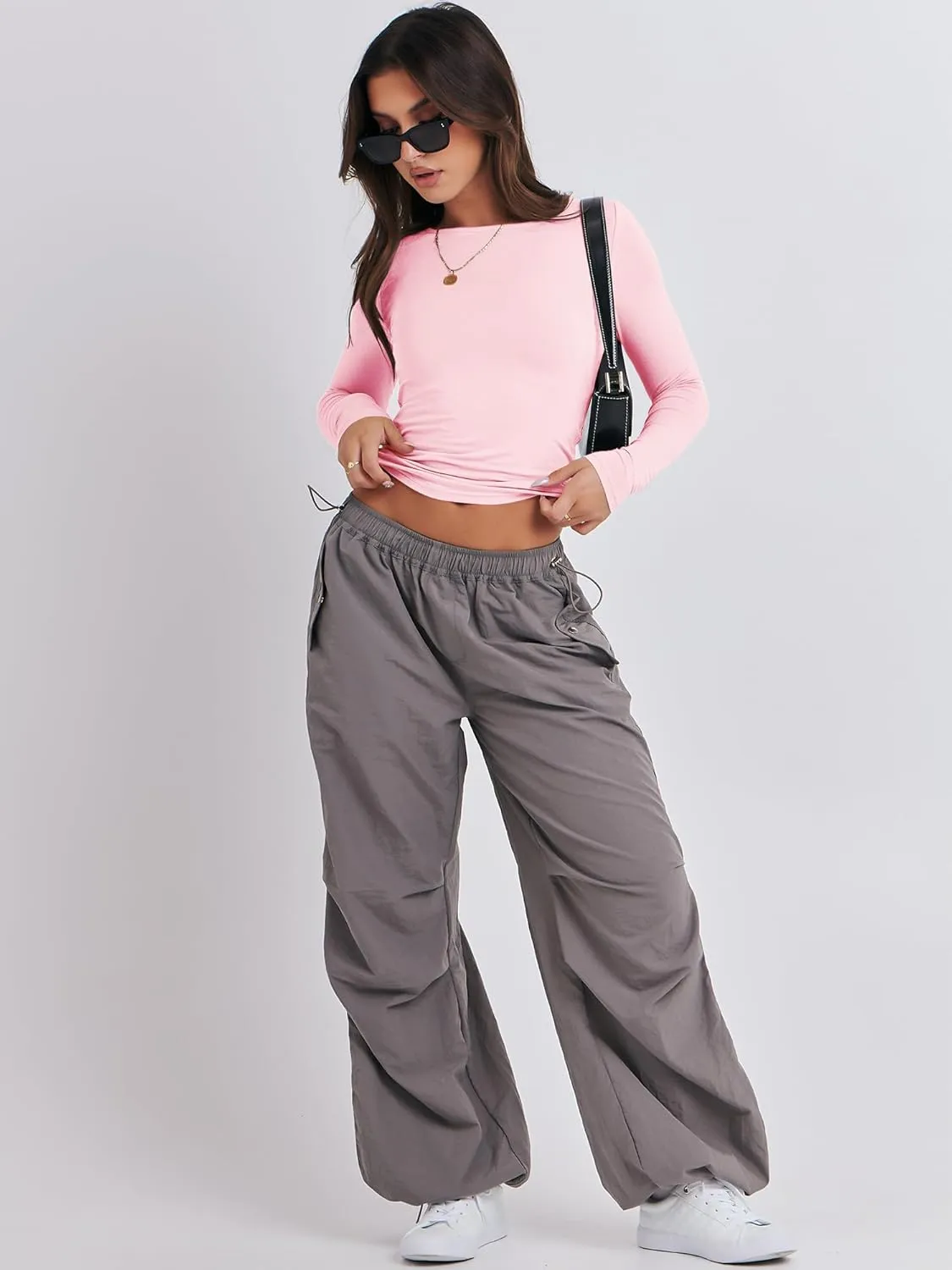 ANRABESS Womens Long Sleeve Shirts Tight Fitted Going Out Crop Tops Crewneck Basic Tee Y2k Outfits Teens Girls Clothes