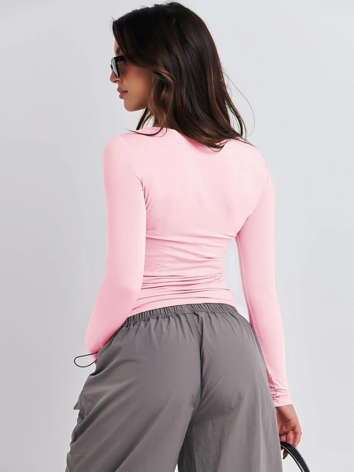 ANRABESS Womens Long Sleeve Shirts Tight Fitted Going Out Crop Tops Crewneck Basic Tee Y2k Outfits Teens Girls Clothes