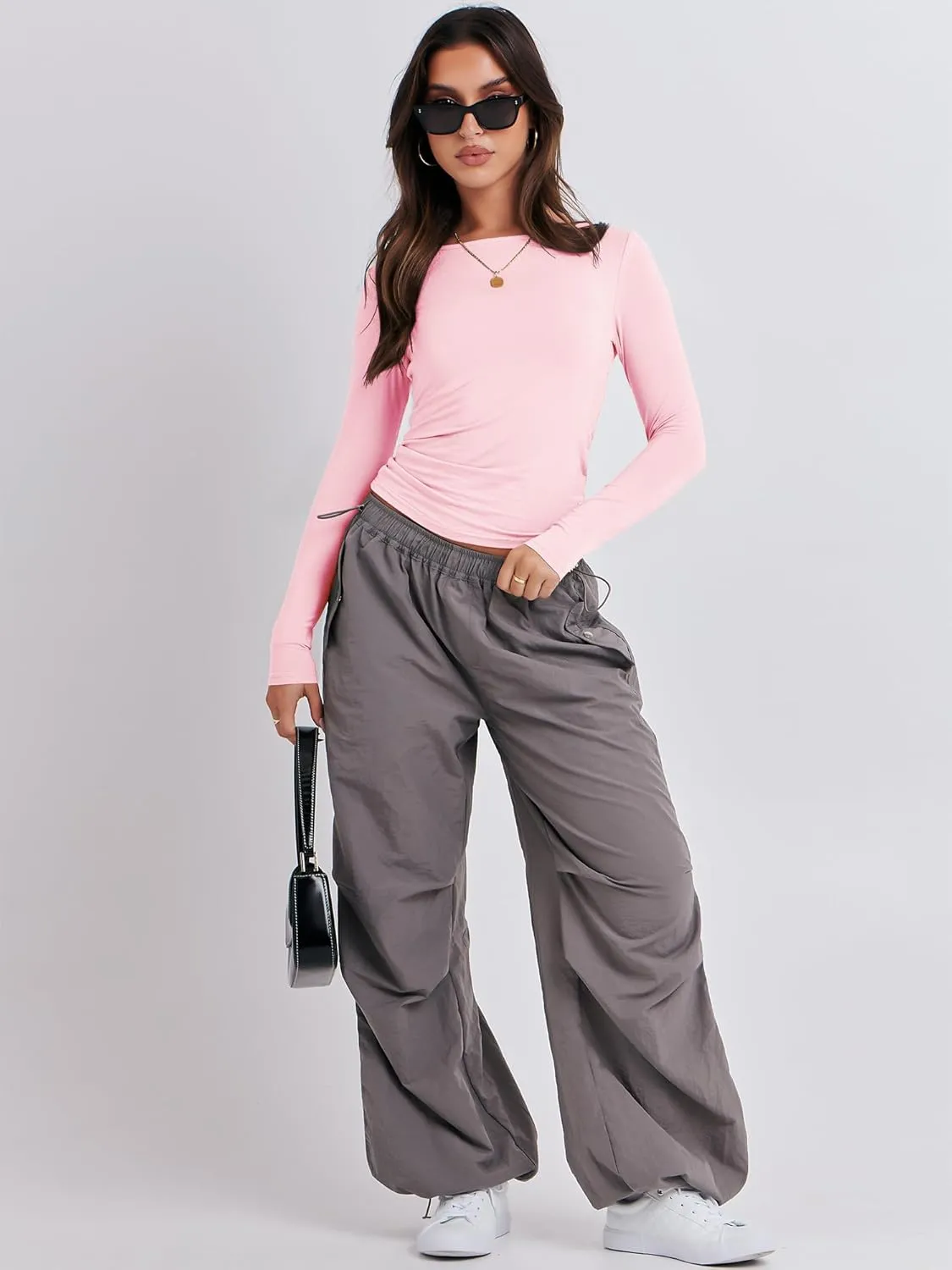 ANRABESS Womens Long Sleeve Shirts Tight Fitted Going Out Crop Tops Crewneck Basic Tee Y2k Outfits Teens Girls Clothes
