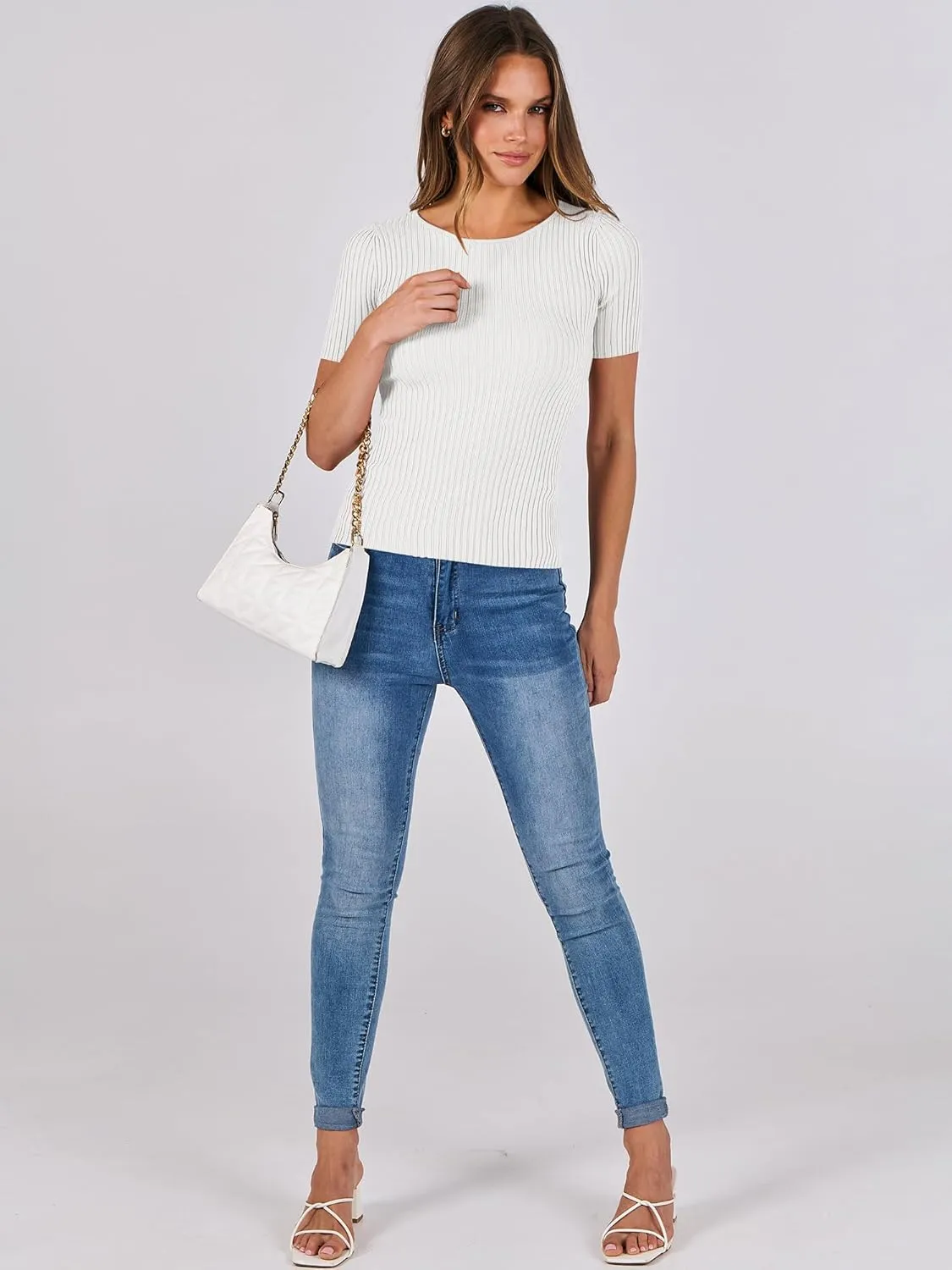 ANRABESS Womens Short Sleeve Crewneck T Shirt Ribbed Knit Sweater Shirts Slim Fit Basic Casual Spring Summer Sweater Tee Tops