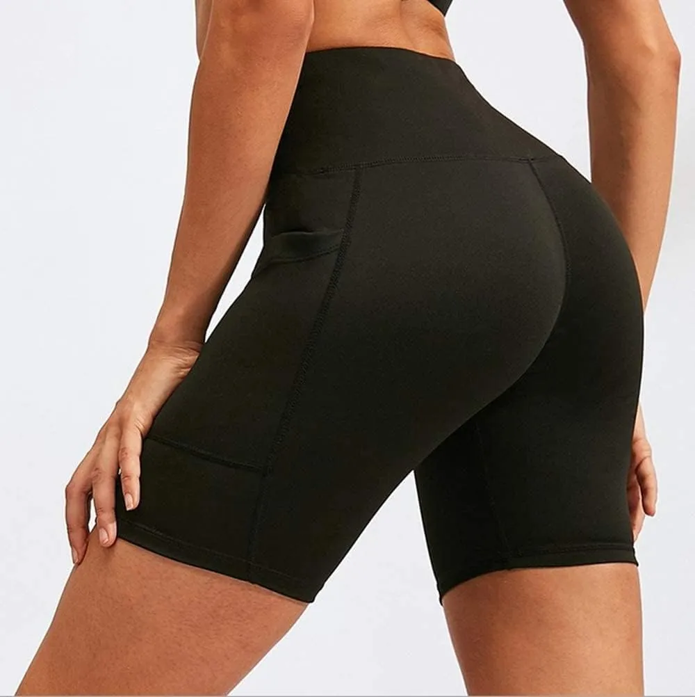 Aoliks Biker Shorts Women with Pockets - 8" High Waisted Tummy Control Running Workout Spandex Gym Volleyball Yoga Shorts