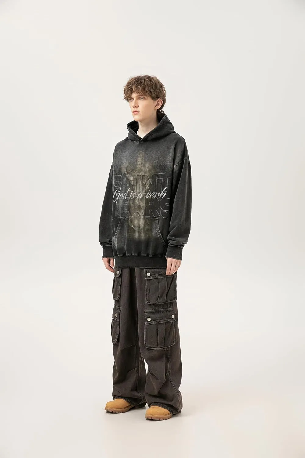 Arnodefrance Men Vintage Washed Graphic Hoodies Printing Graffiti Hoodie Cotton Warm Pullover