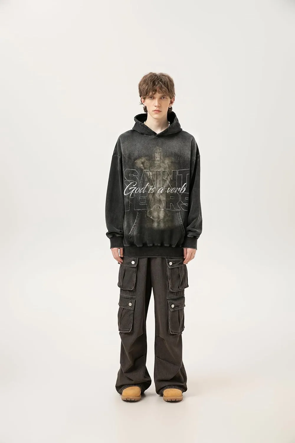 Arnodefrance Men Vintage Washed Graphic Hoodies Printing Graffiti Hoodie Cotton Warm Pullover