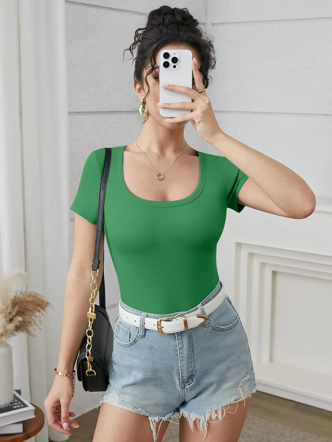 ATHMILE Womens Tops Ribbed Scoop Neck Knit Slim Fitted Casual Basic Tee Shirts for Women Fashion Trendy 2025