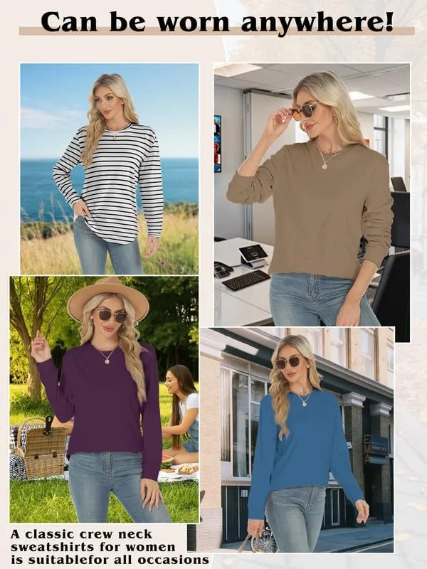AURUZA Sweatshirt for Women Long Sleeve Crewneck Sweatshirt Women Causal Loose Fit Pullover Tunic Top Fall Clothes Shirts