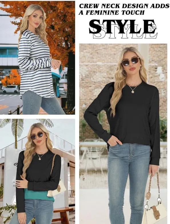 AURUZA Sweatshirt for Women Long Sleeve Crewneck Sweatshirt Women Causal Loose Fit Pullover Tunic Top Fall Clothes Shirts