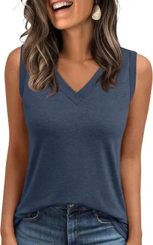 AUTOMET Tank Top Women Summer 2025 Casual Spring V Neck Sleeveless Tee Shirt Basic Trendy Beach Vacation Outfits Clothes