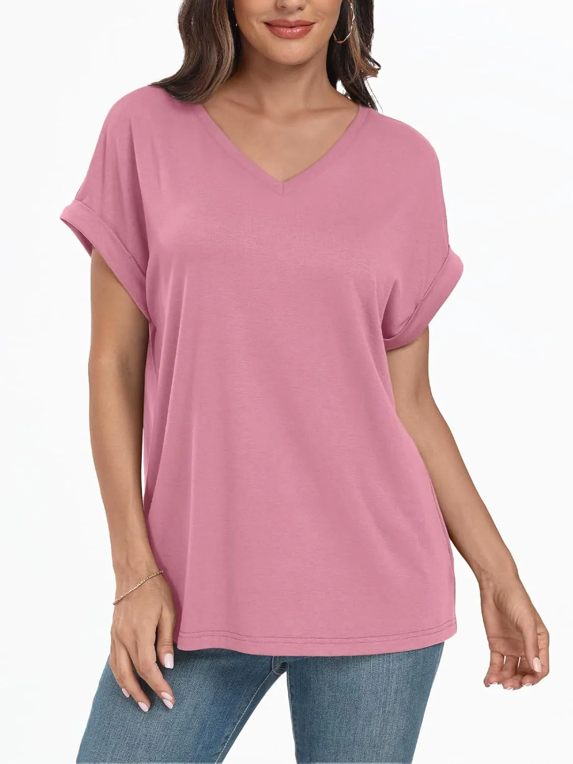 AUTOMET Women's Oversized V Neck Tshirts Casual Basic Short Sleeve Summer Tops Loose Fit 2025 Plain Tee Shirts