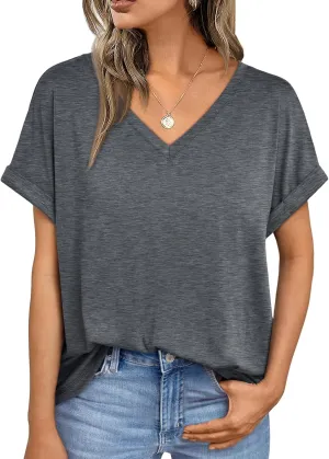AUTOMET Women's Oversized V Neck Tshirts Casual Basic Short Sleeve Summer Tops Loose Fit 2025 Plain Tee Shirts
