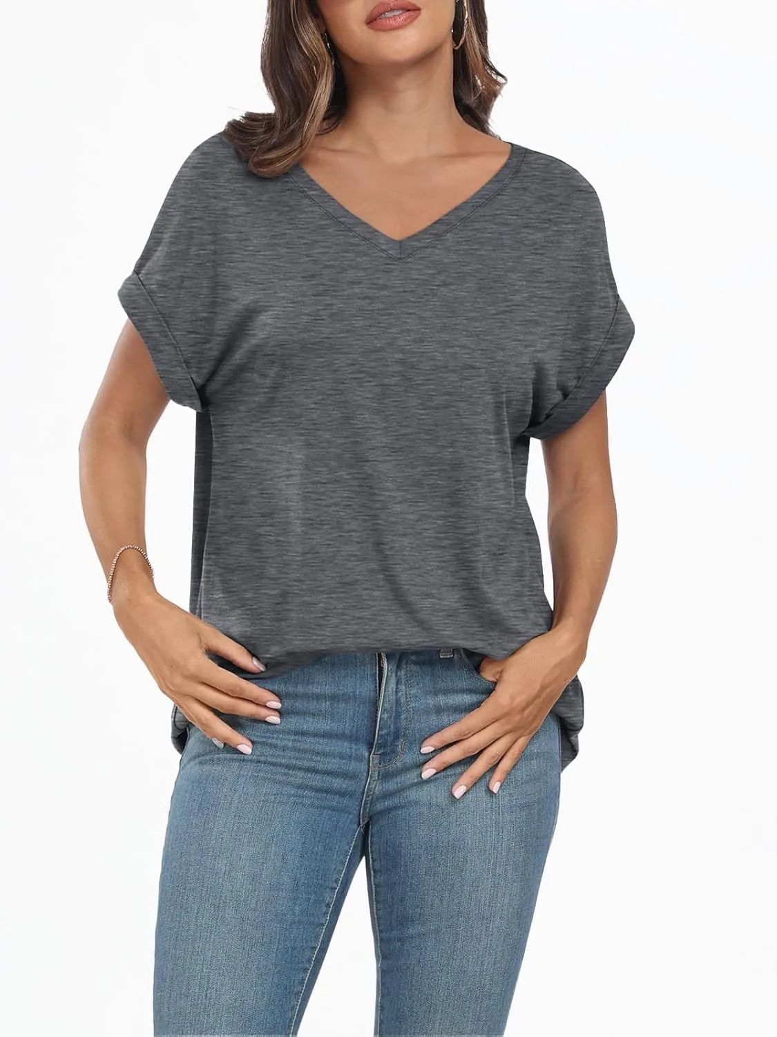 AUTOMET Women's Oversized V Neck Tshirts Casual Basic Short Sleeve Summer Tops Loose Fit 2025 Plain Tee Shirts