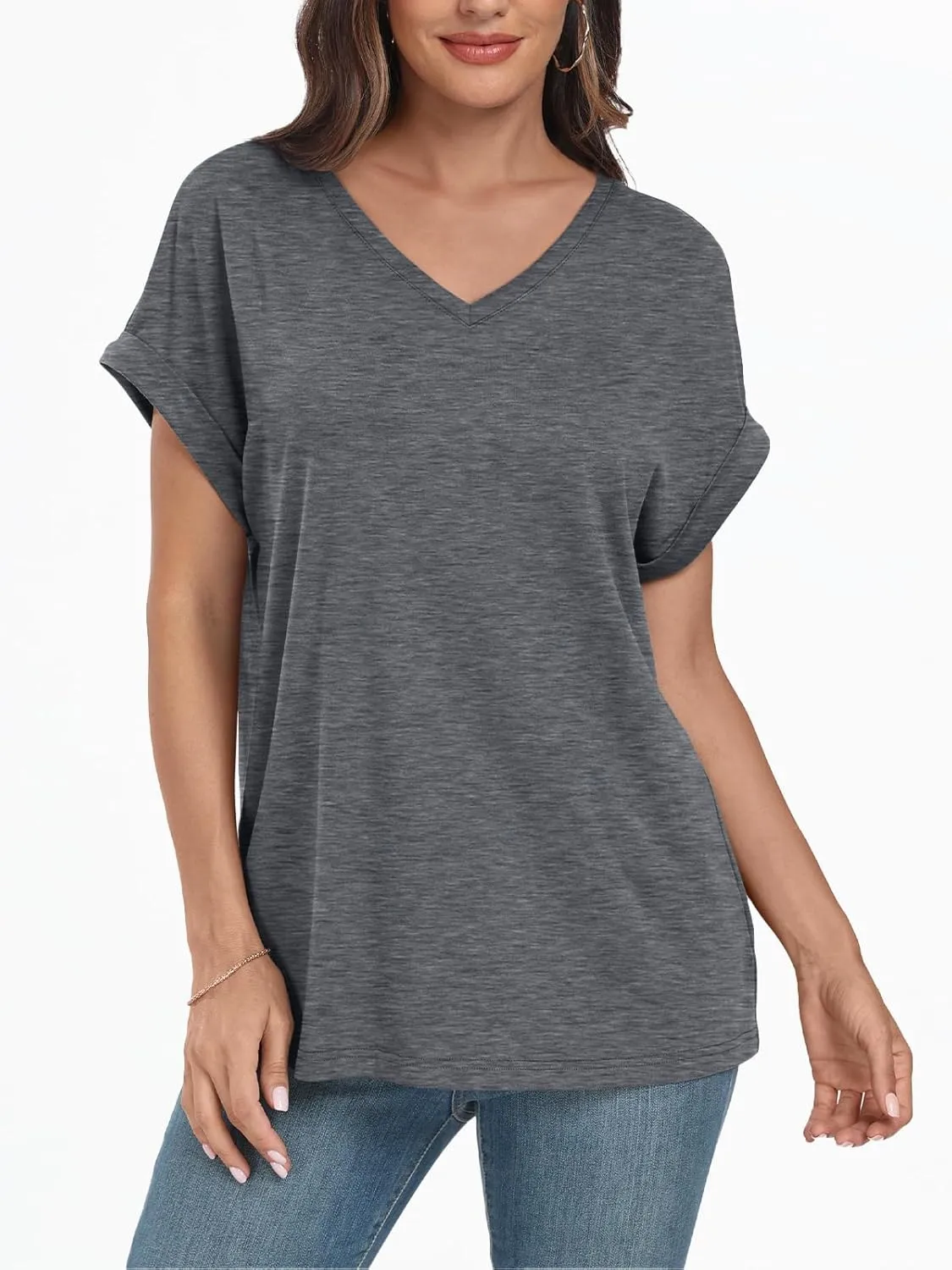 AUTOMET Women's Oversized V Neck Tshirts Casual Basic Short Sleeve Summer Tops Loose Fit 2025 Plain Tee Shirts
