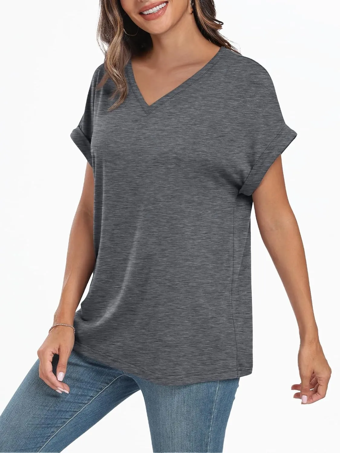 AUTOMET Women's Oversized V Neck Tshirts Casual Basic Short Sleeve Summer Tops Loose Fit 2025 Plain Tee Shirts