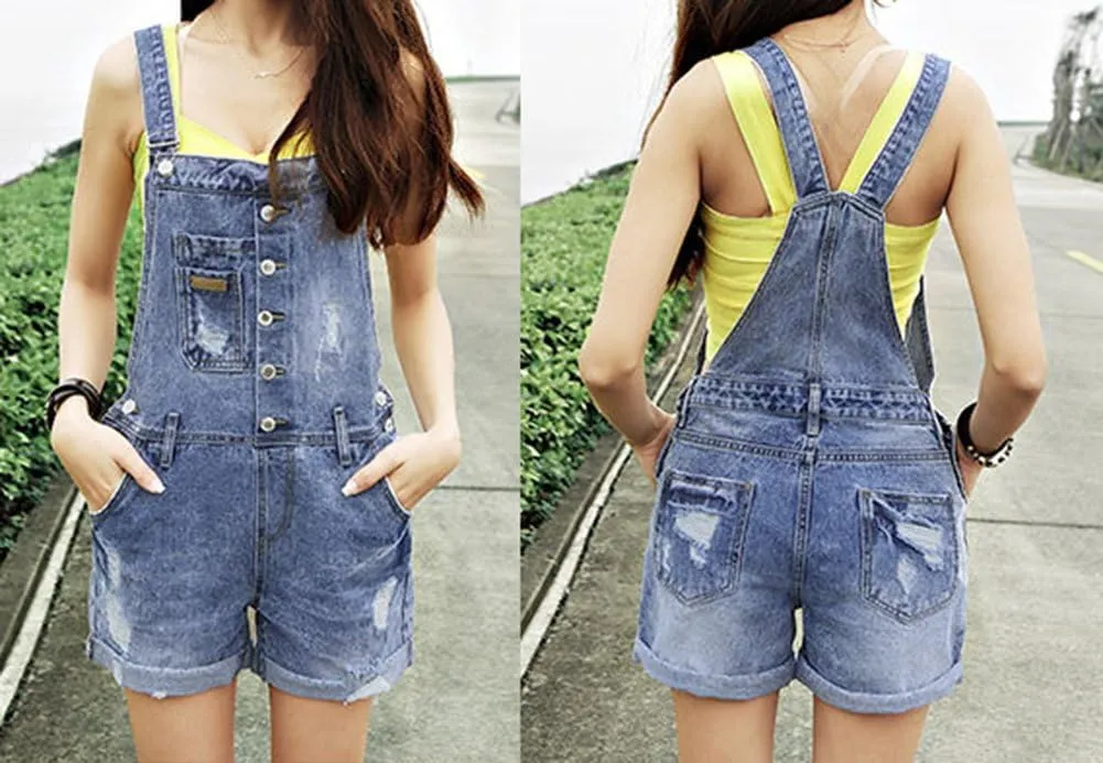 AvaCostume Womens Wash Jumper Denim Overall Shorts