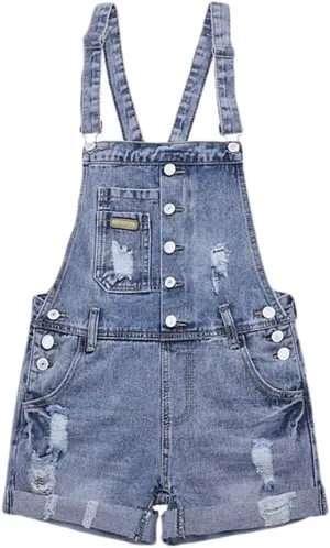 AvaCostume Womens Wash Jumper Denim Overall Shorts