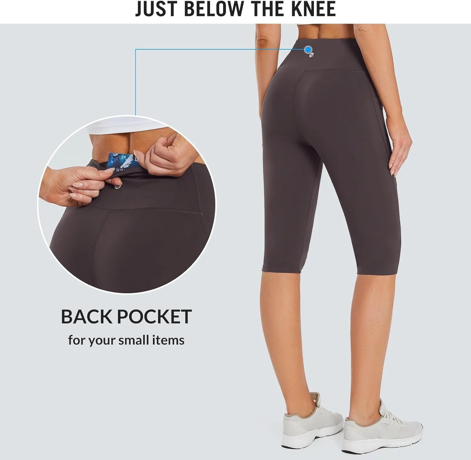 baleaf Women's Capri Leggings with Pockets High Waisted Knee Length Capris Stretch for Casual Yoga Pants Workout Exercise