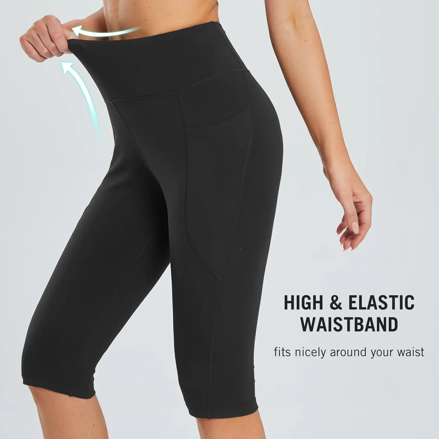 baleaf Women's Capri Leggings with Pockets High Waisted Knee Length Capris Stretch for Casual Yoga Pants Workout Exercise
