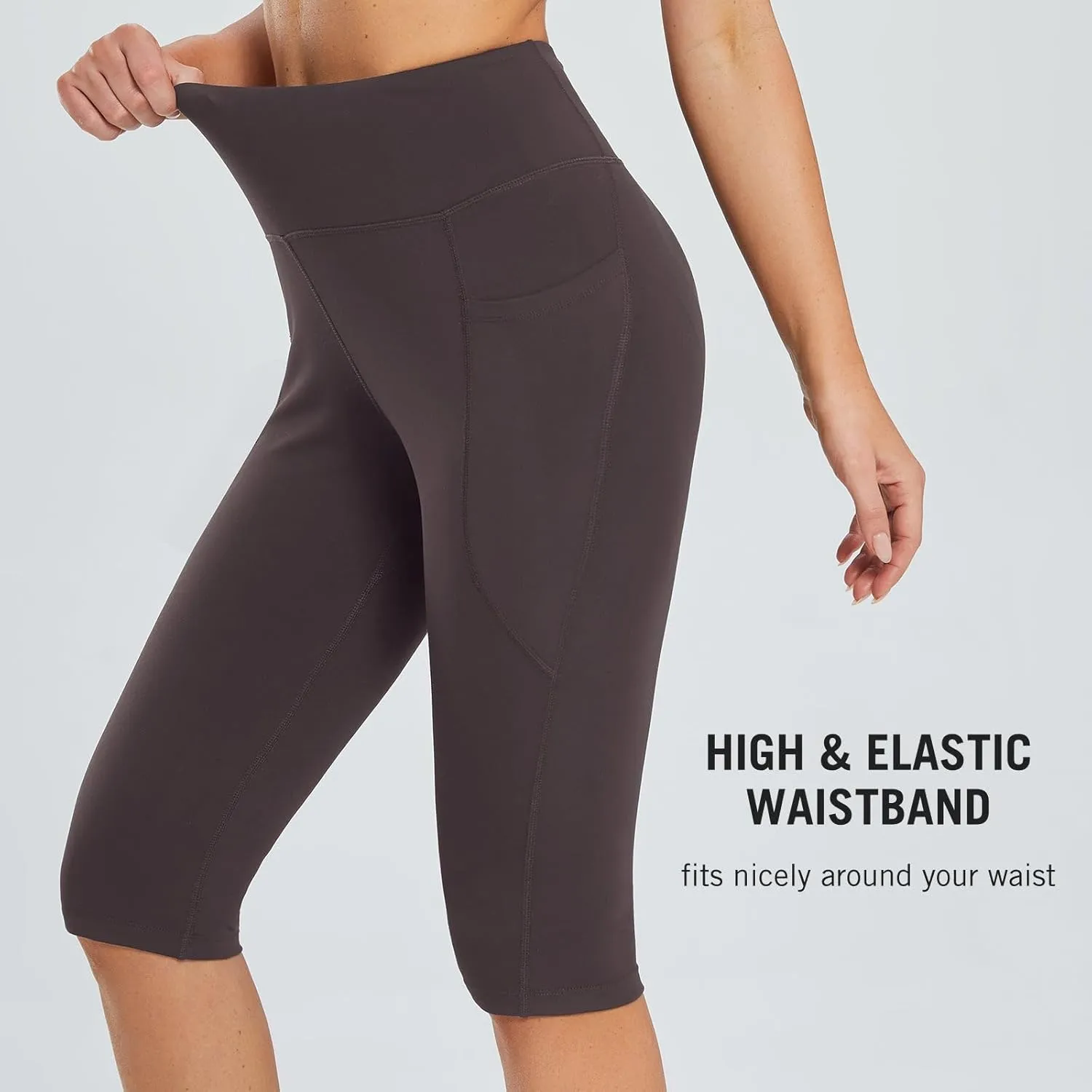 baleaf Women's Capri Leggings with Pockets High Waisted Knee Length Capris Stretch for Casual Yoga Pants Workout Exercise
