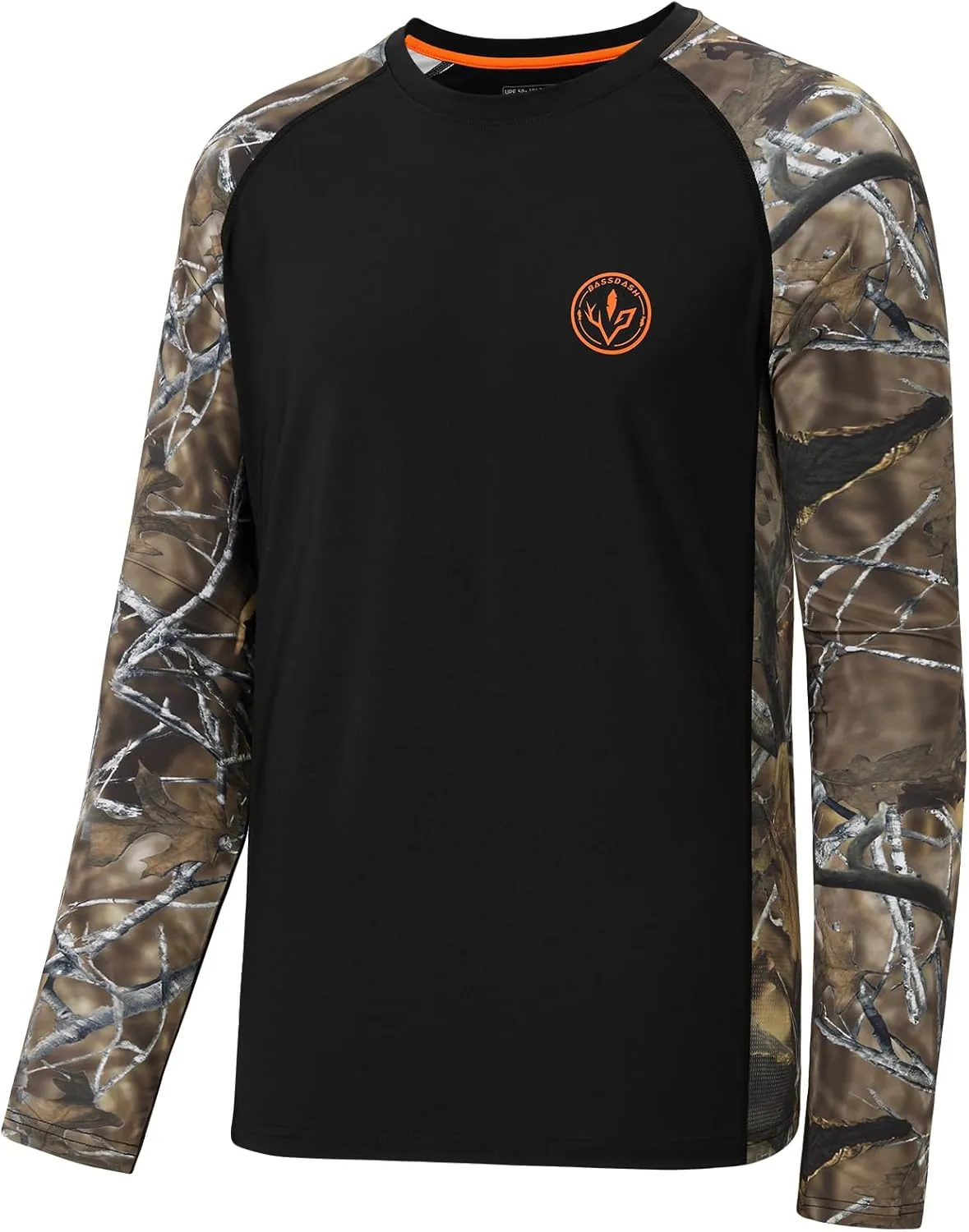 BASSDASH Mens Lightweight Camo Hunting Shirt UPF 50  Sun Protection Long Sleeve Hiking Fishing Performance Tee Mesh Panels