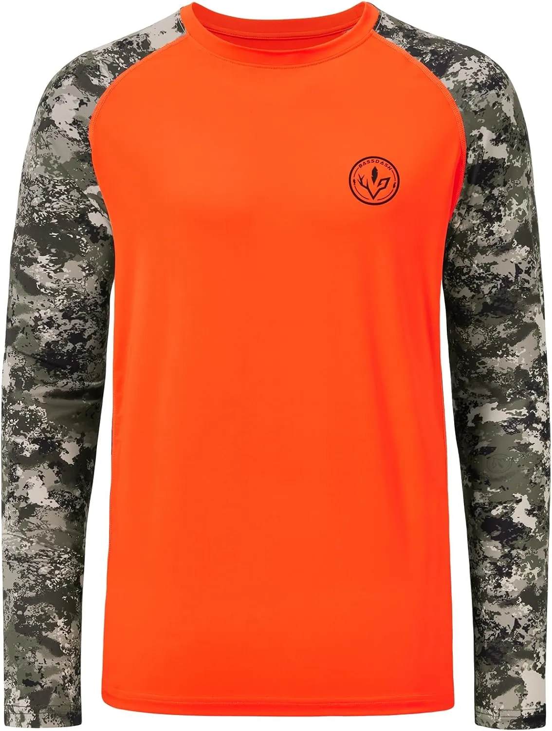 BASSDASH Mens Lightweight Camo Hunting Shirt UPF 50  Sun Protection Long Sleeve Hiking Fishing Performance Tee Mesh Panels