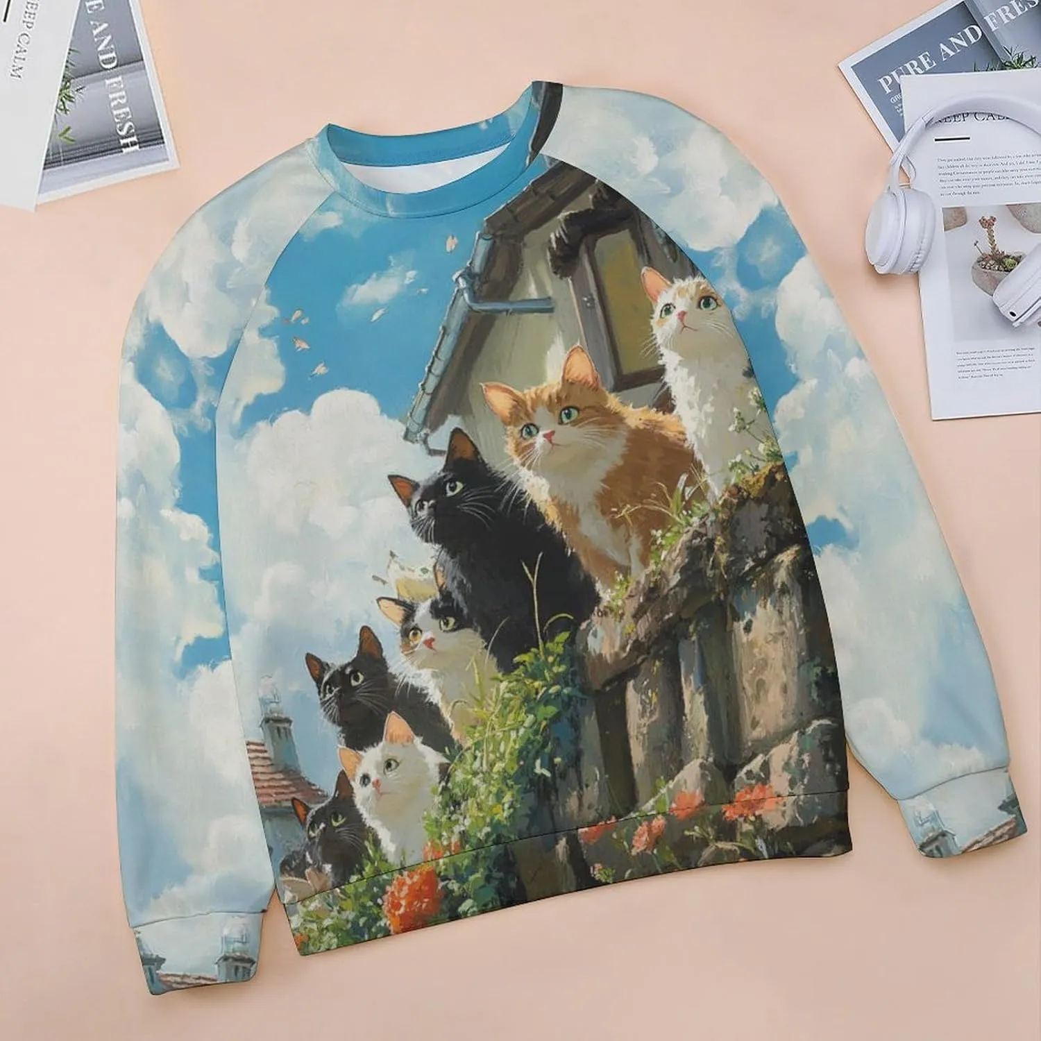 Bengbobar Tops for Women Casual Fall Plus Long Sleeve Crewneck Shirts Cute Cat Graphic Hoodies Trendy Womens Sweatshirt