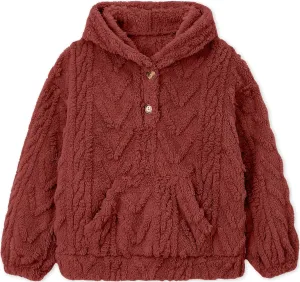 BesserBay Girls Fuzzy Hoodie Button Down Fleece Sherpa Cable Knit Pullover Sweatshirt with Pockets 5-14 Years