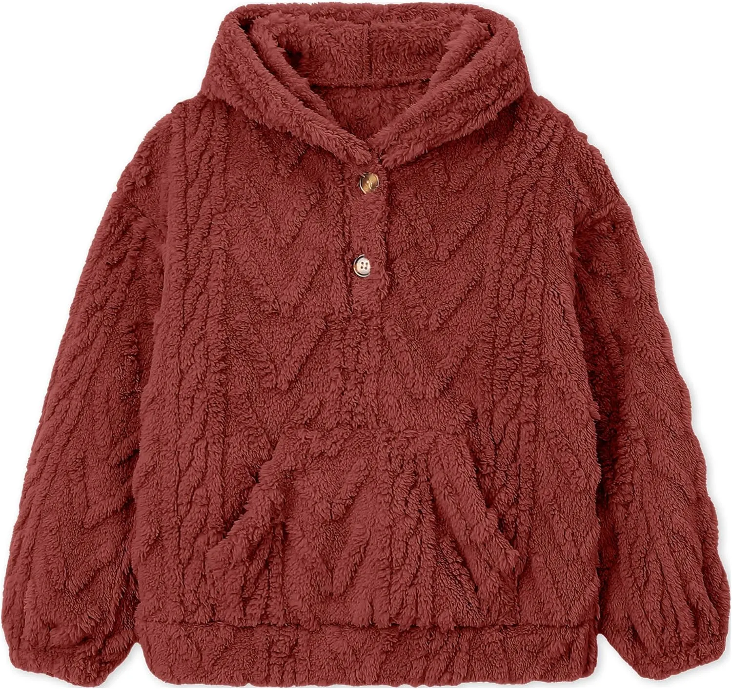 BesserBay Girls Fuzzy Hoodie Button Down Fleece Sherpa Cable Knit Pullover Sweatshirt with Pockets 5-14 Years