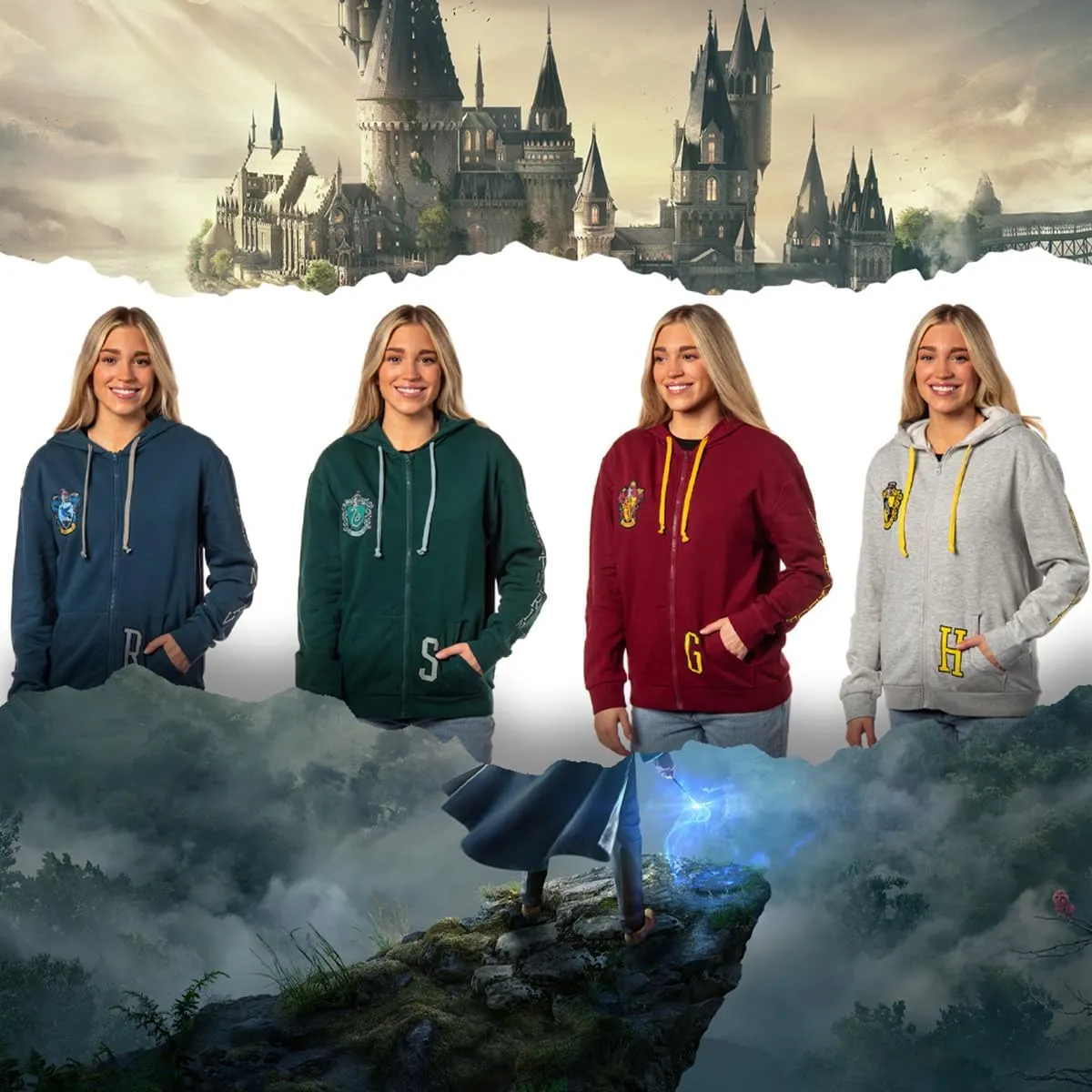 Bioworld Harry Potter Womens Hogwarts Alumni House Crest Lightweight Zip-Up Hoodie