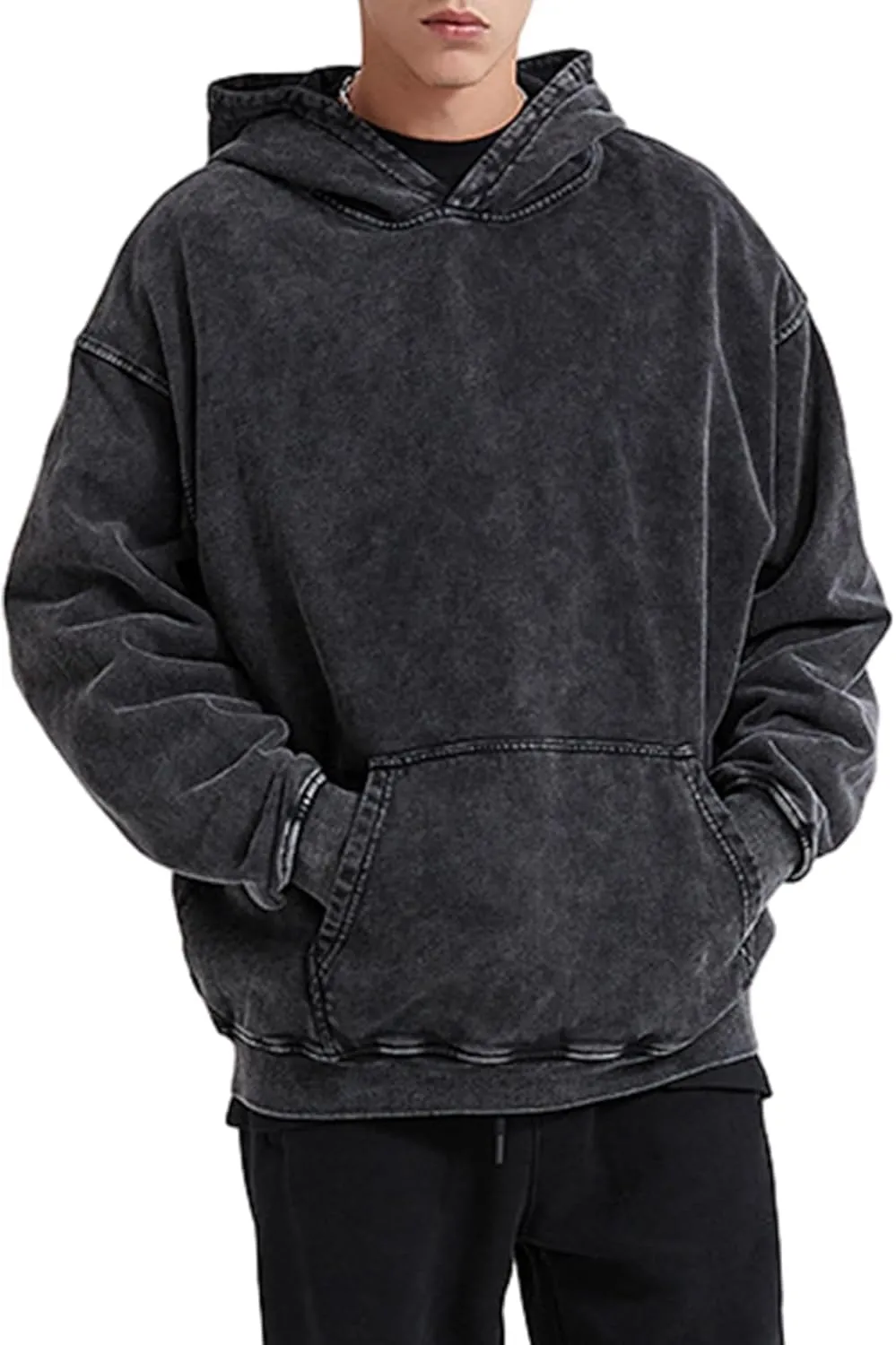 Bobeutou Oversized Hoodie Men Vintage Cotton Casual Hooded Sweatshirt Trendy Baggy Basic Hoodies Retro Pullover Streetwear