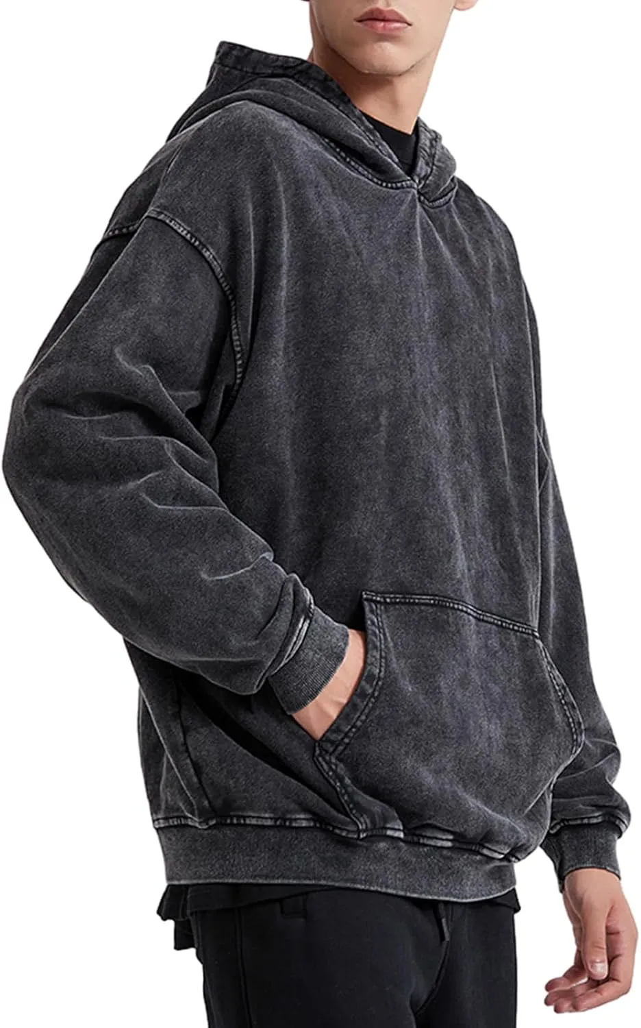 Bobeutou Oversized Hoodie Men Vintage Cotton Casual Hooded Sweatshirt Trendy Baggy Basic Hoodies Retro Pullover Streetwear