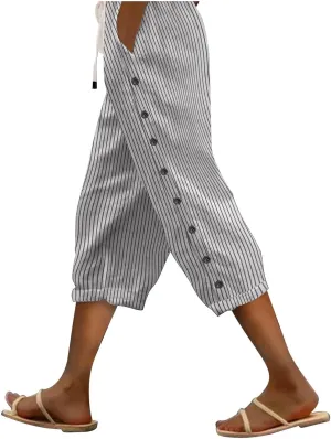 Boho Linen Pants for Women 2025 Women's Fashion Solid Color Cotton Linen Elastic Pants Beach Casual Trousers
