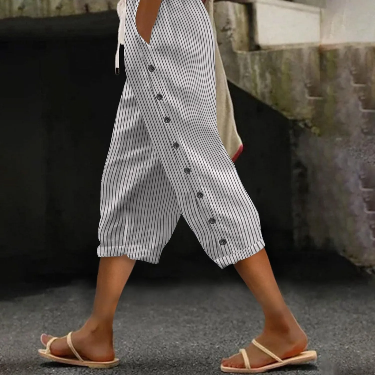Boho Linen Pants for Women 2025 Women's Fashion Solid Color Cotton Linen Elastic Pants Beach Casual Trousers