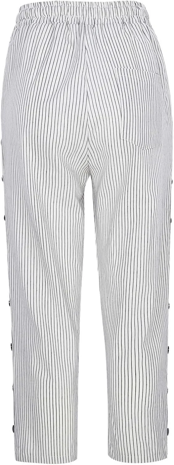 Boho Linen Pants for Women 2025 Women's Fashion Solid Color Cotton Linen Elastic Pants Beach Casual Trousers