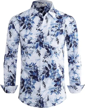 BOJIN Men's Dress Wrinkle-Free Stretch Long Sleeve Wedding Dating Business Casual Button Down Shirts with Pocket