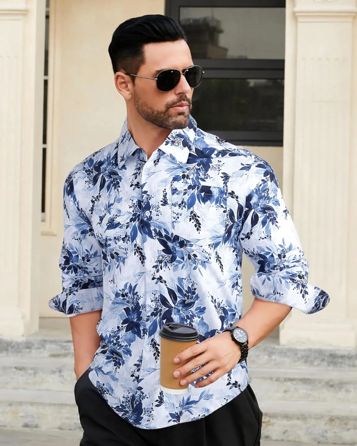 BOJIN Men's Dress Wrinkle-Free Stretch Long Sleeve Wedding Dating Business Casual Button Down Shirts with Pocket