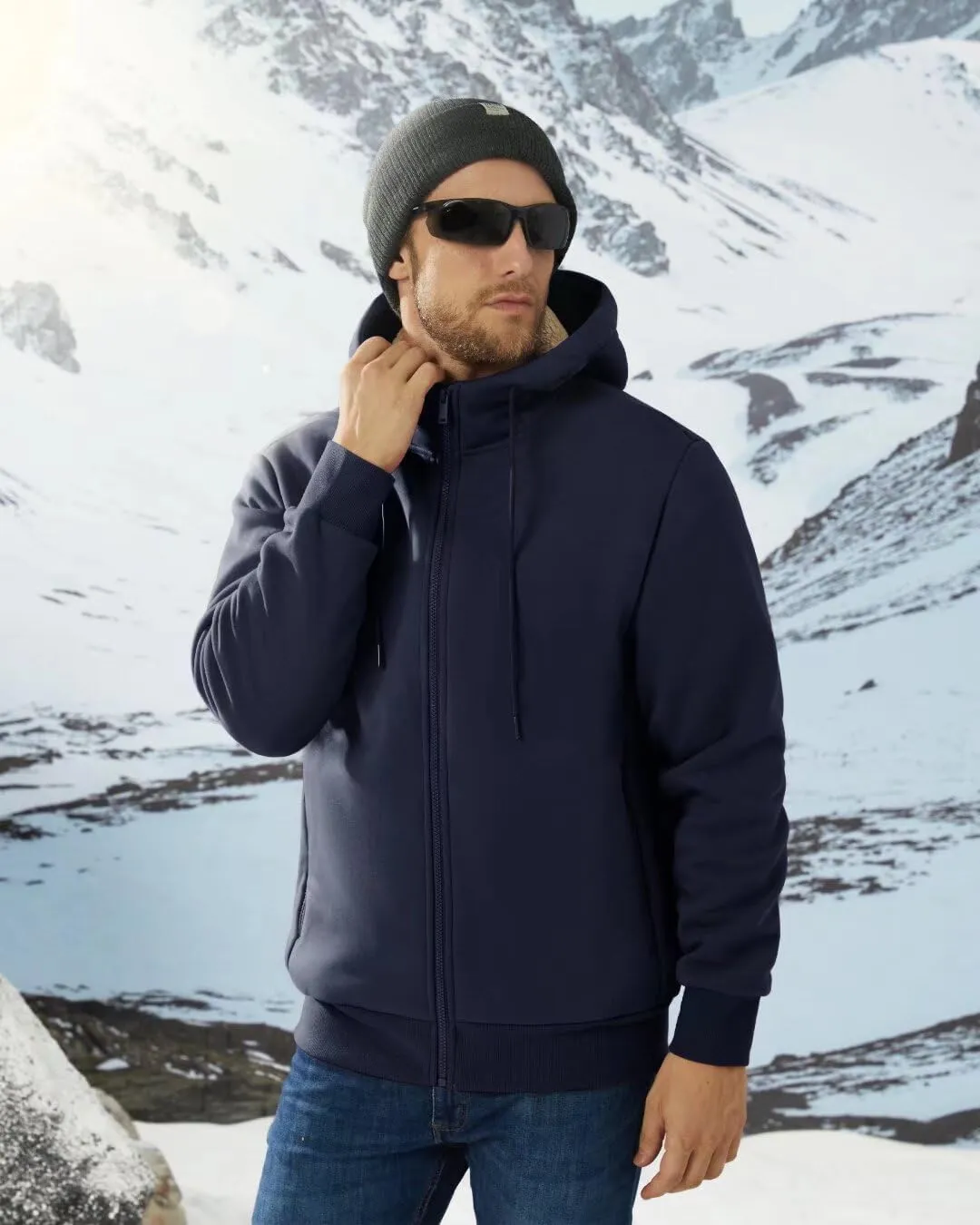 Boladeci Men's Sherpa Lined Hoodie Jacket Winter Warm Heavy Weight Zip Up Hooded Sweatshirt Thick Fleece Coats