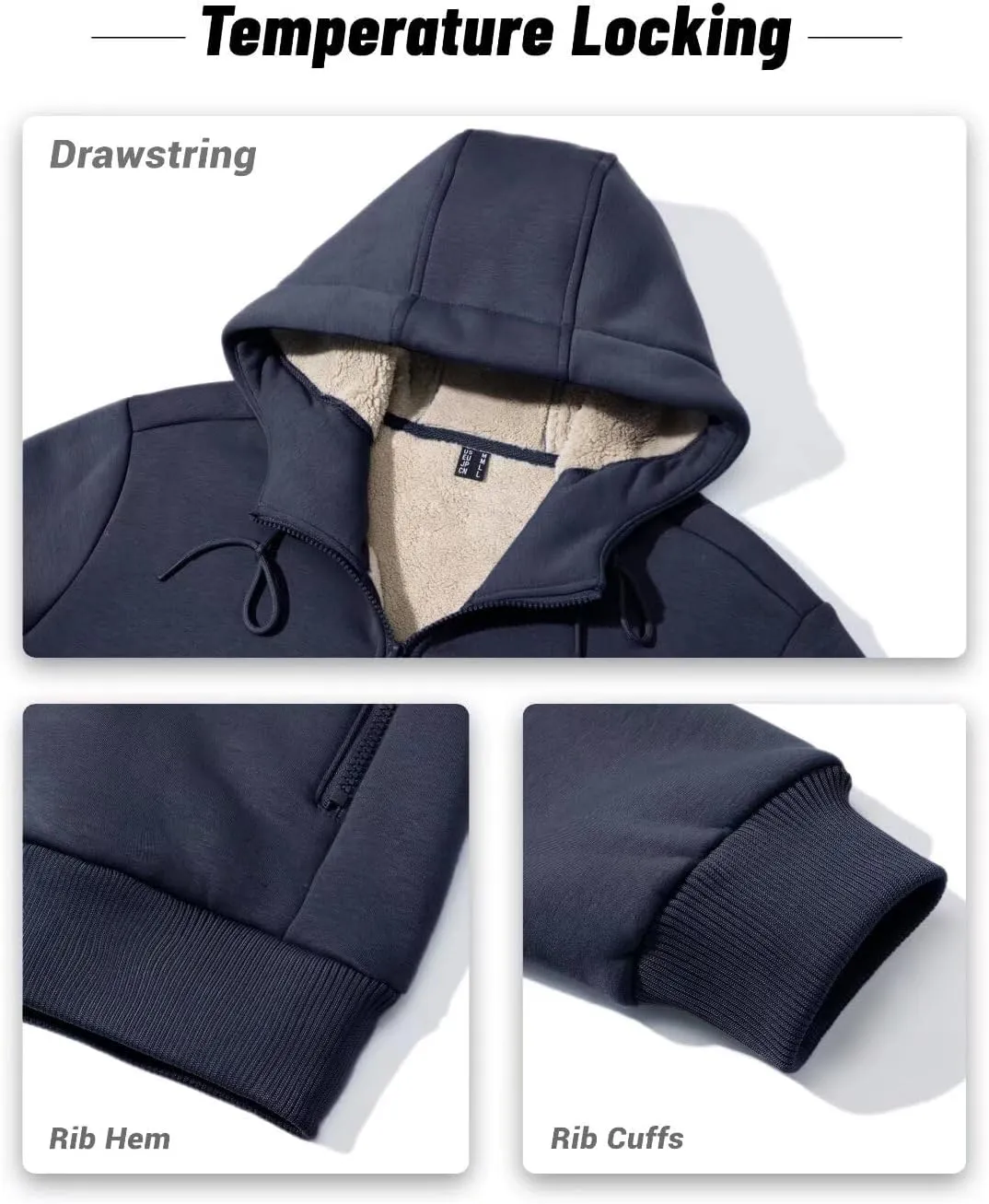 Boladeci Men's Sherpa Lined Hoodie Jacket Winter Warm Heavy Weight Zip Up Hooded Sweatshirt Thick Fleece Coats