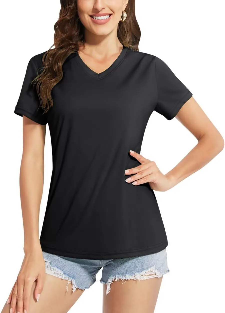 Boladeci Women's Short Sleeve V Neck Sun Shirts UPF 50 UV Protection Quick Dry Tees Workout Summer Tops