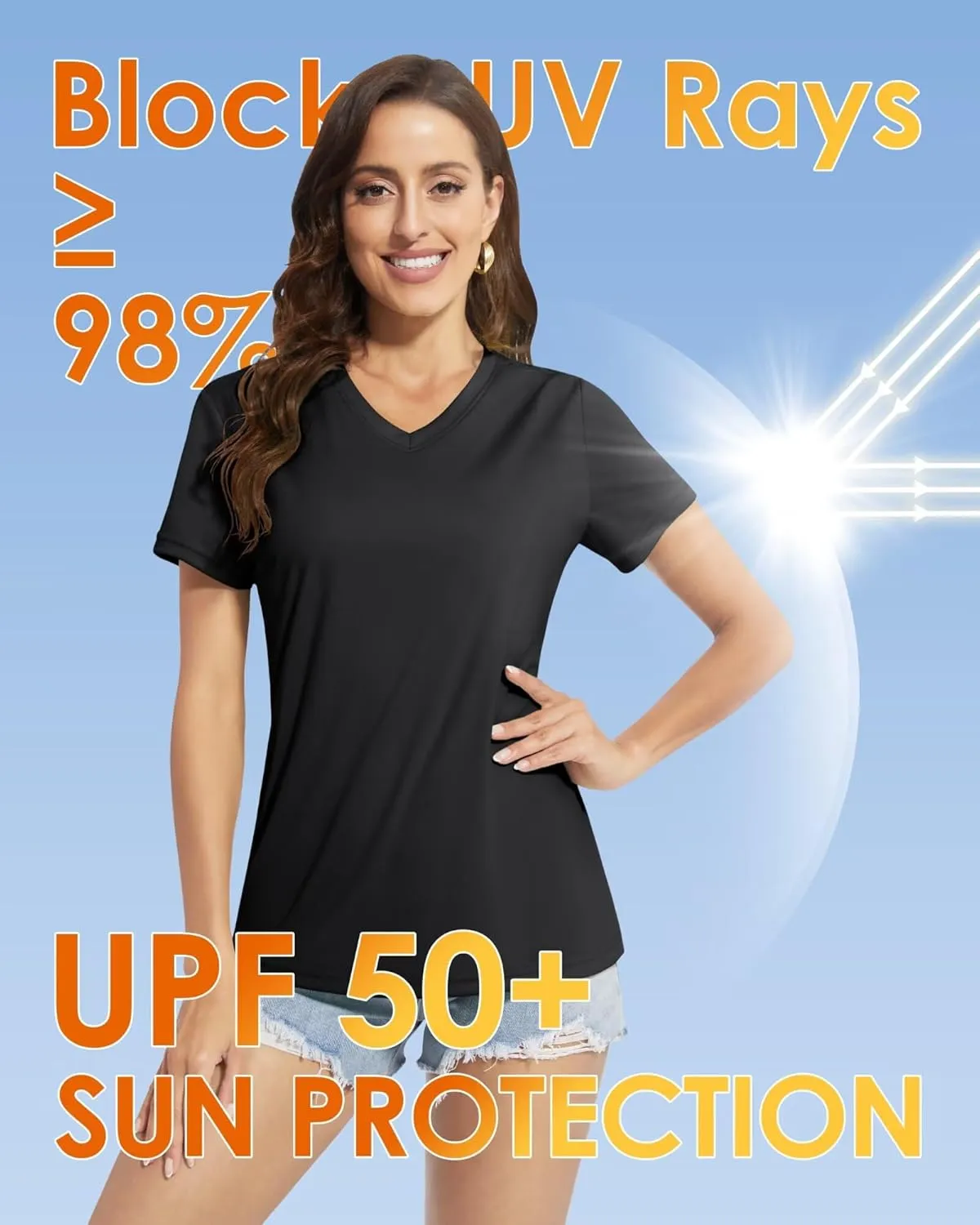Boladeci Women's Short Sleeve V Neck Sun Shirts UPF 50 UV Protection Quick Dry Tees Workout Summer Tops