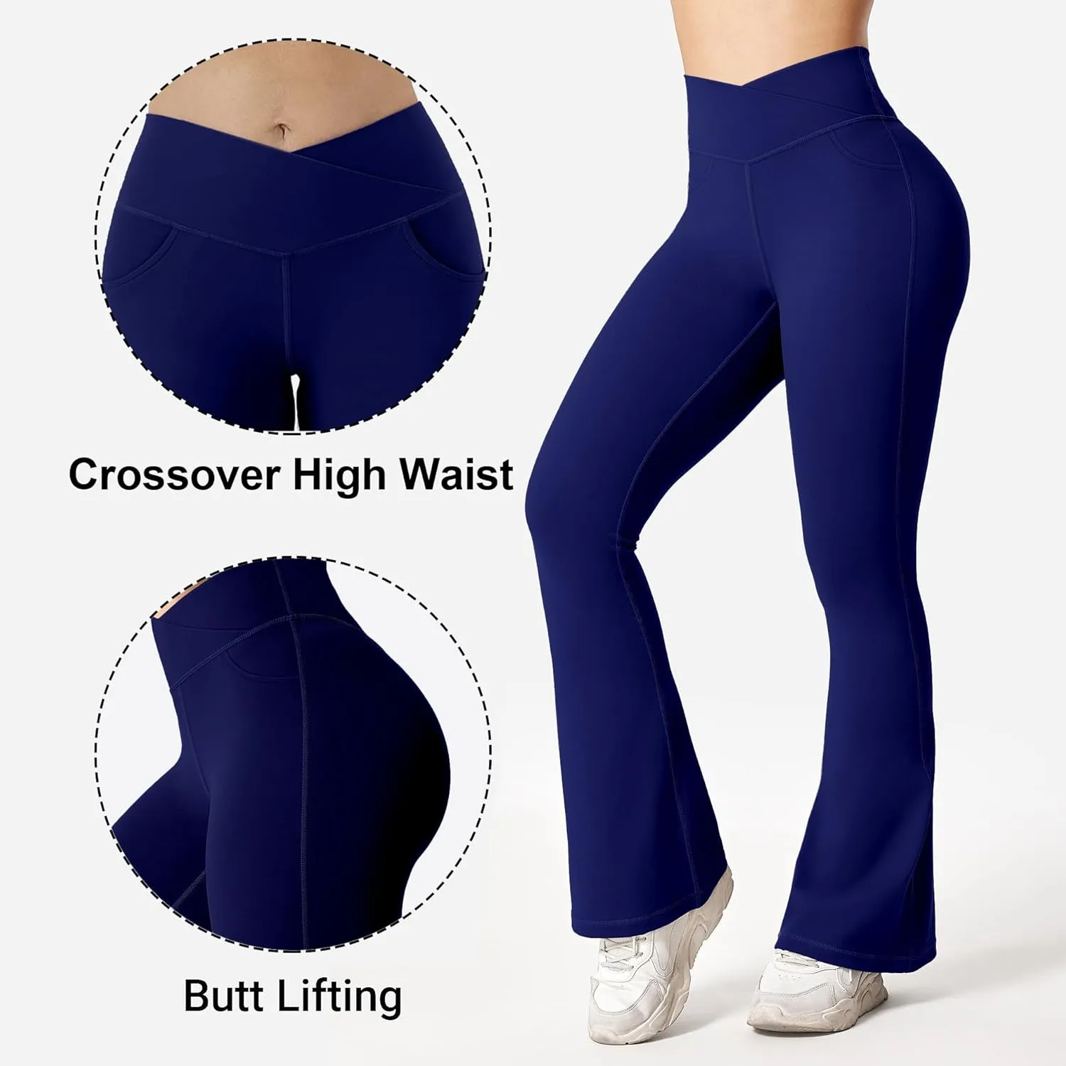 BOOVET Women's Flare Yoga Pants with Pockets Crossover High Waisted Bootcut Flare Yoga Leggings Tummy Control Workout Pants