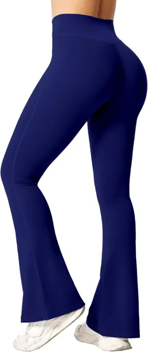 BOOVET Women's Flare Yoga Pants with Pockets Crossover High Waisted Bootcut Flare Yoga Leggings Tummy Control Workout Pants
